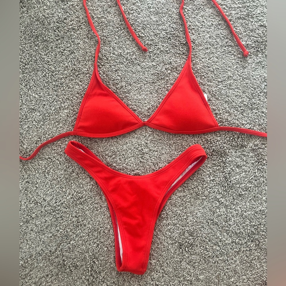 Women’s Ripped Triangle Red Bikini Set